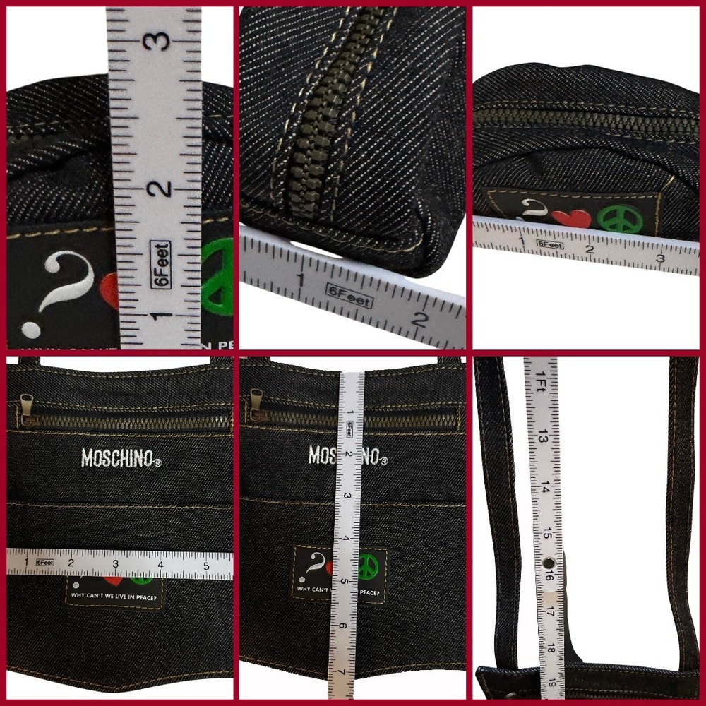 VTG 80s Moschino Denim Mini Pouch & Crossbody Bag Set Why Can't We Live in Peace - Picture 12 of 12